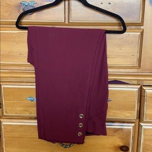 Plum crop trousers with button accent